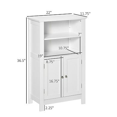 Bathroom Linen Storage Cabinet Freestanding Cupboard W/ Doors, Shelves, White