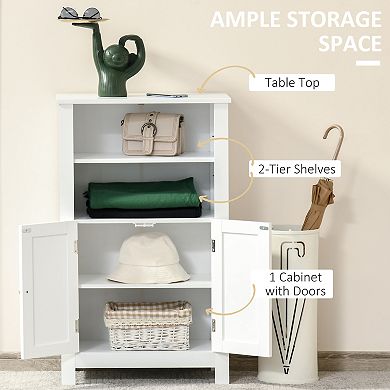 Bathroom Linen Storage Cabinet Freestanding Cupboard W/ Doors, Shelves, White