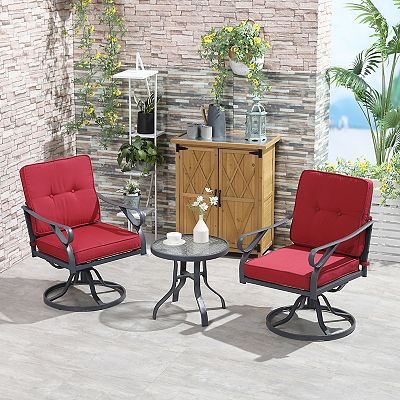 3pc Outdoor Patio Bistro Set 2 Swivel Rocking Chairs 1 Glass Table Blue
