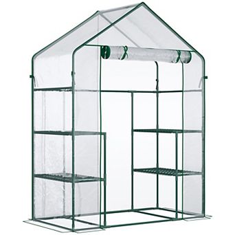 56" X 29" X 77" Portable Walk-in Greenhouse W/2 tier Shelves & Roll Up Door