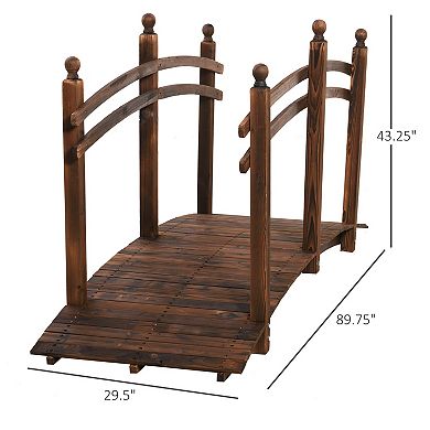 Outsunny 7.5ft Fir Wood Garden Bridge Arc Walkway with Side Railings, Stained