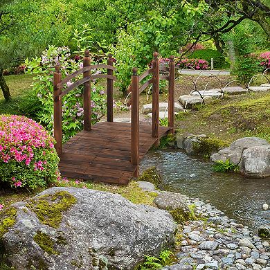 Outsunny 7.5ft Fir Wood Garden Bridge Arc Walkway with Side Railings, Stained