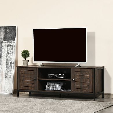 60" Industrial Tv Stand Media Table W/storage Shelf For Living Room, Dark Walnut