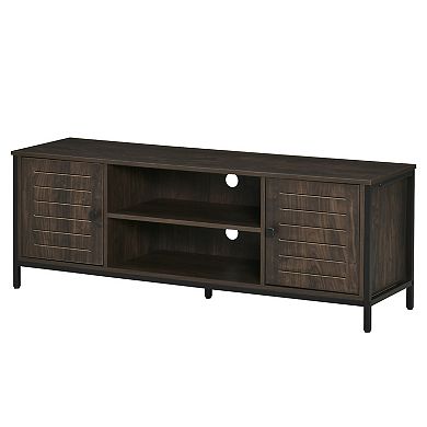 60" Industrial Tv Stand Media Table W/storage Shelf For Living Room, Dark Walnut