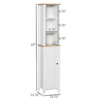 Freestanding Washroom Floor Organizer With Moveable Open Shelving, White/wood