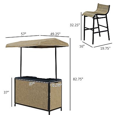 3 Pc Outdoor Patio Mesh Cloth Canopy Bar Table Chairs Stools Storage Set