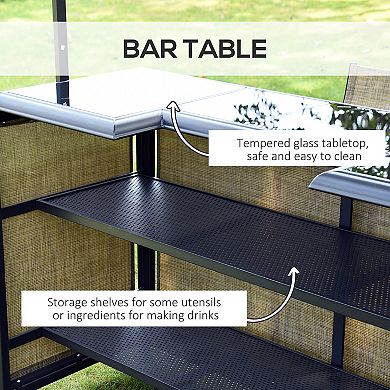 3 Pc Outdoor Patio Mesh Cloth Canopy Bar Table Chairs Stools Storage Set