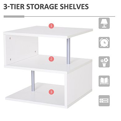2 Tier Wooden Side End Coffee Table Storage Shelves For Living Room Or Bedroom