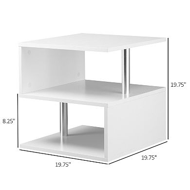 2 Tier Wooden Side End Coffee Table Storage Shelves For Living Room Or Bedroom