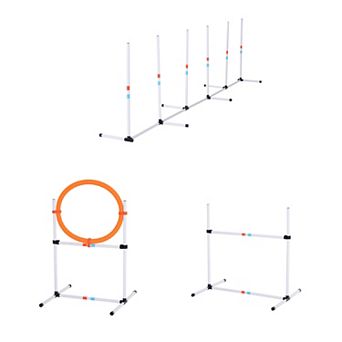 PawHut 3 pc Portable Pet Agility Pet Training Set Dog Obstacle Exercise Adjustable Jump Ring High Jumper w/ Carry Bag
