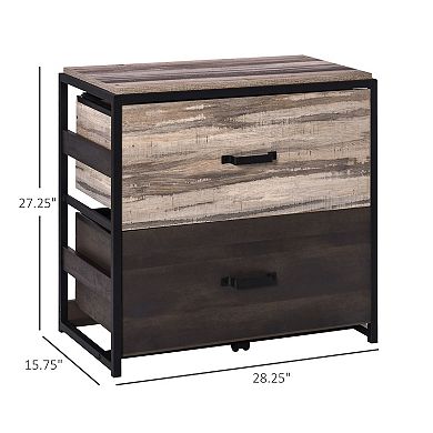 Home Office Organizer With Double Drawers And Adjustable Metal Hanging Bars