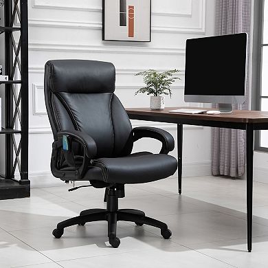 Vinsetto Massage Office Chair Heavy Duty Ergonomic Desk Chair with 6 Vibrating Points Height Adjustable Padded Armrest Rolling Swivel PU Leather Task Computer Chair for Adults