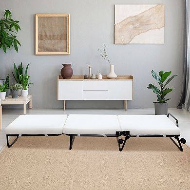Folding Convertible Ottoman Sofa Bed With Metal Frame Wheels Cover Grey