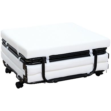 HOMCOM Portable Folding Bed Single Guest Bed Convertible Sleeper Ottoman with Wheels Mattress for Bedroom and Office Beige