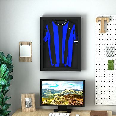 Athletic Jersey Shadow Frame Square Lockable Display Case With Brass Hook Hanger
