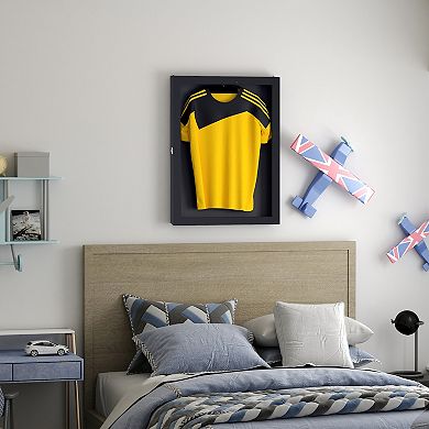 Athletic Jersey Shadow Frame Square Lockable Display Case With Brass Hook Hanger