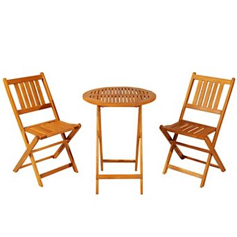 3 pc Folding Acacia Wood Outdoor Patio Bistro Table And Chair Set