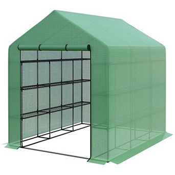 Greenhouse 8' X 6' X 7', Walkin Hot House, 18 Shelves, Plant Tropical Flowers