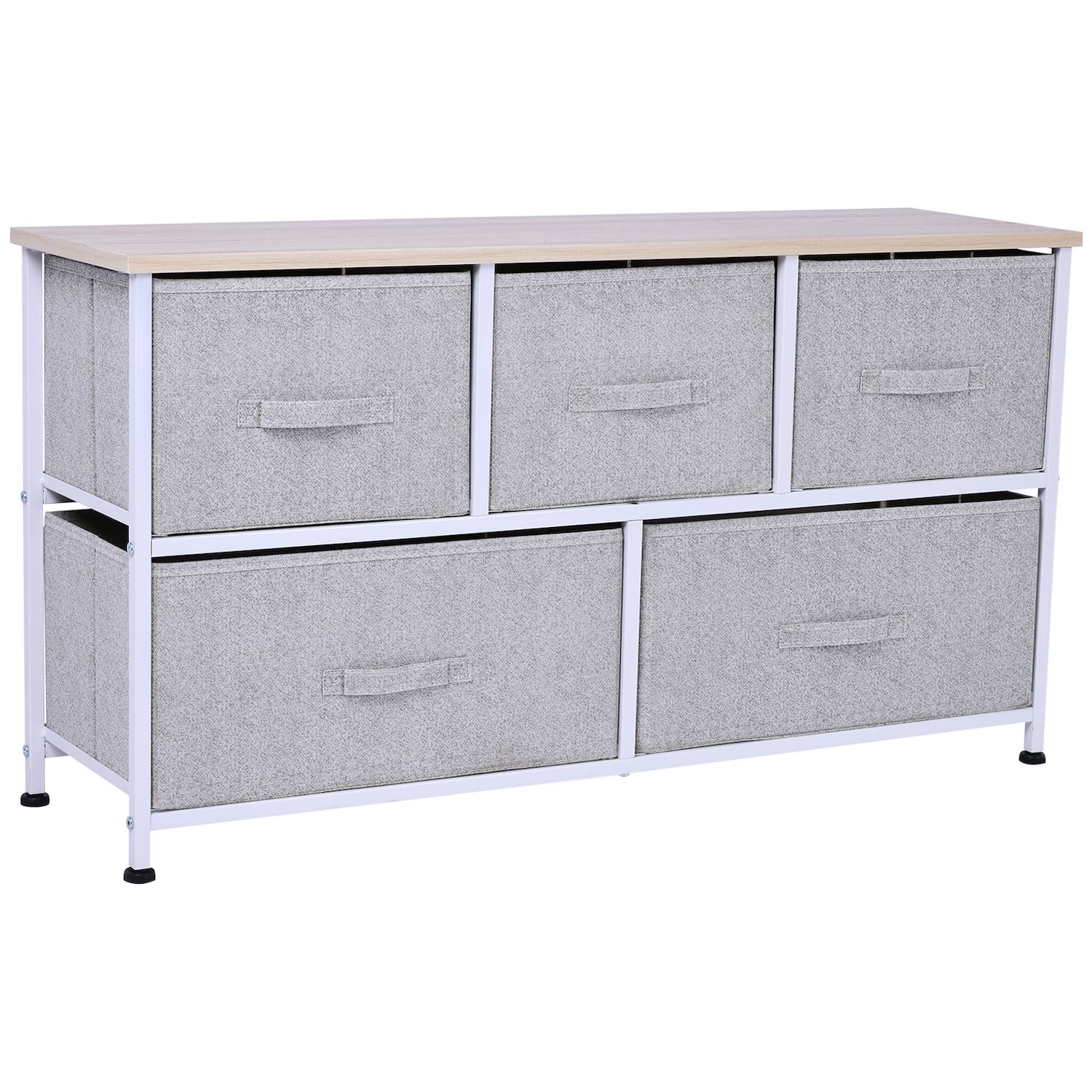 Emma + Oliver 2 Drawer Storage Stand with White Wood Top & Light Gray Fabric Pull Drawers