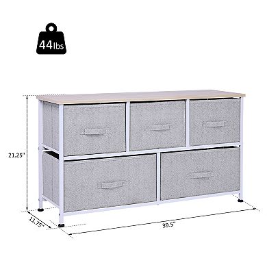 40" Storage Cube Dresser Unit Shelf Organizer With 5 Fabric Drawer Bins