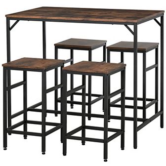 Wooden 4 Seater Dinner Tabletop Furniture Set With 4 Chairs & Steel Legs, Black
