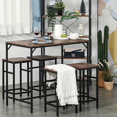 Wooden 4 Seater Dinner Tabletop Furniture Set With 4 Chairs & Steel Legs, Black