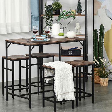HOMCOM 5 Piece Industrial Dining Table Set Bar Table and 4 Stools Set Space Saving for Pob and Kitchen Black/Brown