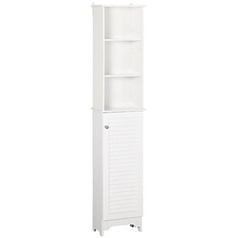 HOMCOM Tall Bathroom Storage Cabinet/Freestanding Linen Tower with 3 tier Open Adjustable Shelf and Cupboard White