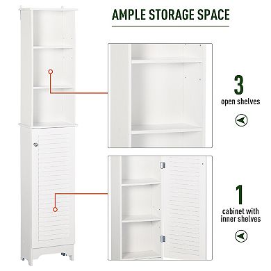 HOMCOM Tall Bathroom Storage Cabinet/Freestanding Linen Tower with 3 Tier Open Adjustable Shelf and Cupboard White