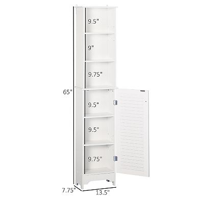 HOMCOM Tall Bathroom Storage Cabinet/Freestanding Linen Tower with 3 Tier Open Adjustable Shelf and Cupboard White