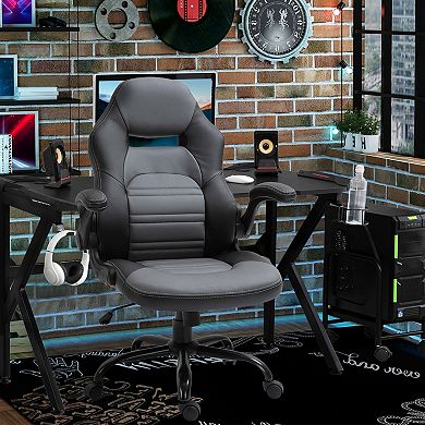 Vinsetto Ergonomic Gaming Chair Racing Style Computer Chair Executive Home Office Desk Chair with Faux PU Leather Tilt Adjustable Height and 360 Swivel Wheels Black/Grey