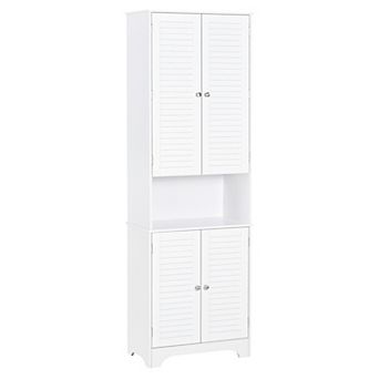 HOMCOM Tall Bathroom Storage Cabinet Freestanding Linen Tower with Adjustable Shelves and 2 cup oards with Double Door Narrow Floor Organizer White
