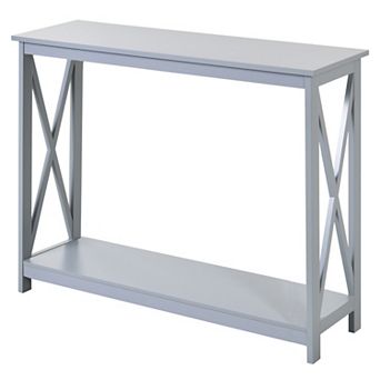 HOMCOM 2 tier Console Table Sofa Side Table with Storage Shelf X Design for Entryway Living Room and Hallway Grey