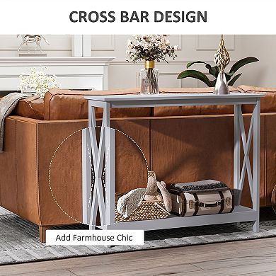 HomCom 2-Tier Bench Sofa Console Table w/Underneath Storage Shelf for Hallway