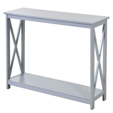 HOMCOM 2 Tier Console Table Sofa Side Table with Storage Shelf X Design for Entryway Living Room and Hallway Grey