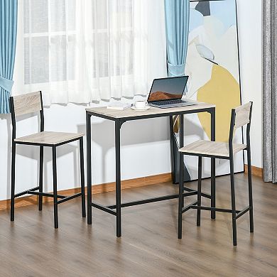HOMCOM 3 Piece Industrial Dining Table Set Counter Height Bar Table and Chairs Set for Small Space in the Dining Room