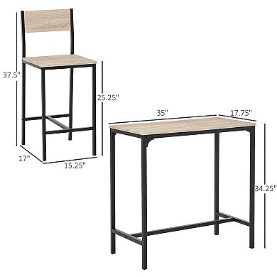 HOMCOM 3 Piece Industrial Dining Table Set Counter Height Bar Table and Chairs Set for Small Space in the Dining Room