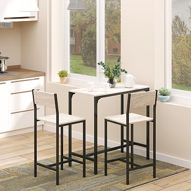 HOMCOM 3 Piece Industrial Dining Table Set Counter Height Bar Table and Chairs Set for Small Space in the Dining Room