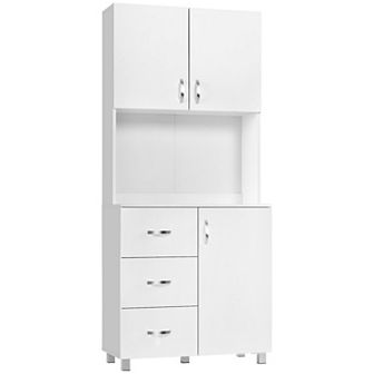 HOMCOM Freestanding Kitchen Buffet with Hutch Storage Organizer with 2 Door Cabinets 3 Drawers and Open Countertop Adjustable Shelf White