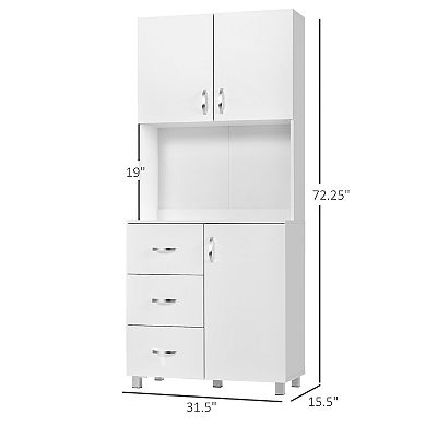 HOMCOM Freestanding Kitchen Buffet with Hutch Storage Organizer with 2 Door Cabinets 3 Drawers and Open Countertop Adjustable Shelf White