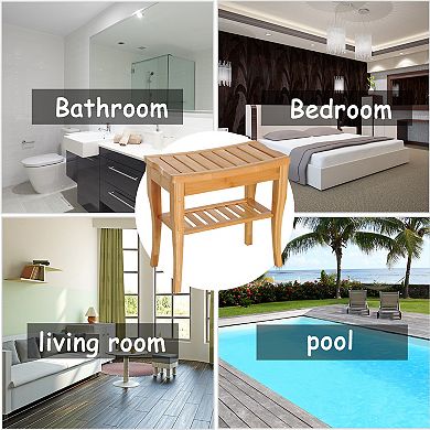 2 Tier Bamboo Bathroom Stool Spa Shower Stool Seat Organizer Stand
