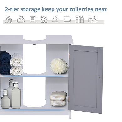 Short Pedestal Sink Washroom Storage Furniture W/double Doors And Moveable Shelf