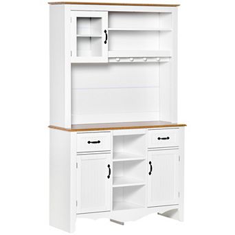 71" Kitchen Buffet Hutch Storage Pantry W/ Adjustable Shelves, 3 Cabinets, White