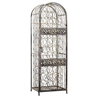 45 Bottle Large Metal Floor Freestanding Locking Wine Rack Jail Renaissance Cage