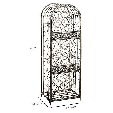 45 Bottle Large Metal Floor Freestanding Locking Wine Rack Jail Renaissance Cage