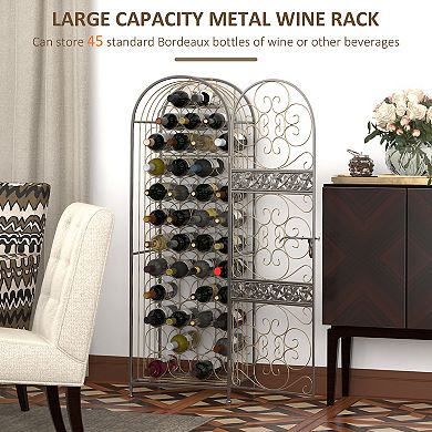 45 Bottle Large Metal Floor Freestanding Locking Wine Rack Jail Renaissance Cage