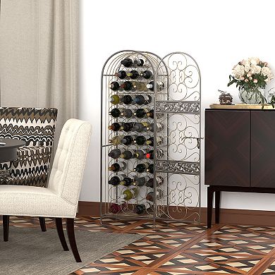 45 Bottle Large Metal Floor Freestanding Locking Wine Rack Jail Renaissance Cage