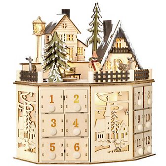 24 Day Light Up Wooden Christmas Advent Calendar Holiday Decoration W/ Drawers