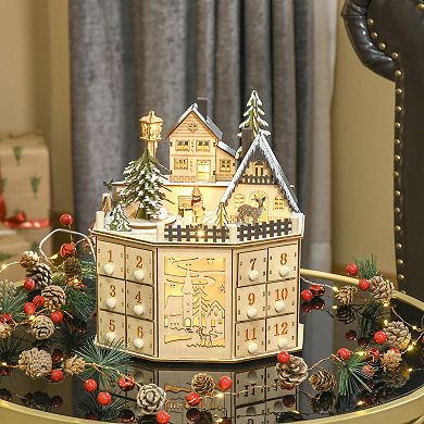 24 Day Light Up Wooden Christmas Advent Calendar Holiday Decoration W/ Drawers