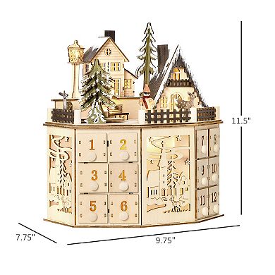 24 Day Light Up Wooden Christmas Advent Calendar Holiday Decoration W/ Drawers